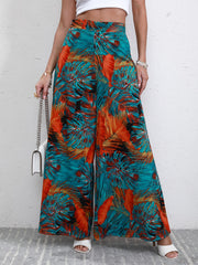 Boho Plants Print High Waist Wide Leg Pants
