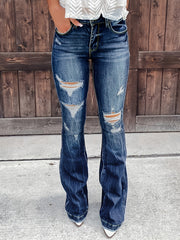High Waist Ripped Denim Pants Flared Stacked Jeans Women's Jeans