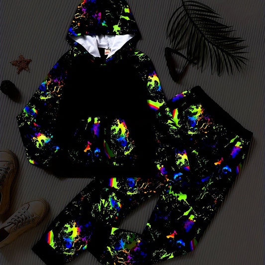 Graffiti Graphic Boys Hooded Sweatshirt & Sweatpants Set
