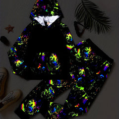 Graffiti Graphic Boys Hooded Sweatshirt & Sweatpants Set