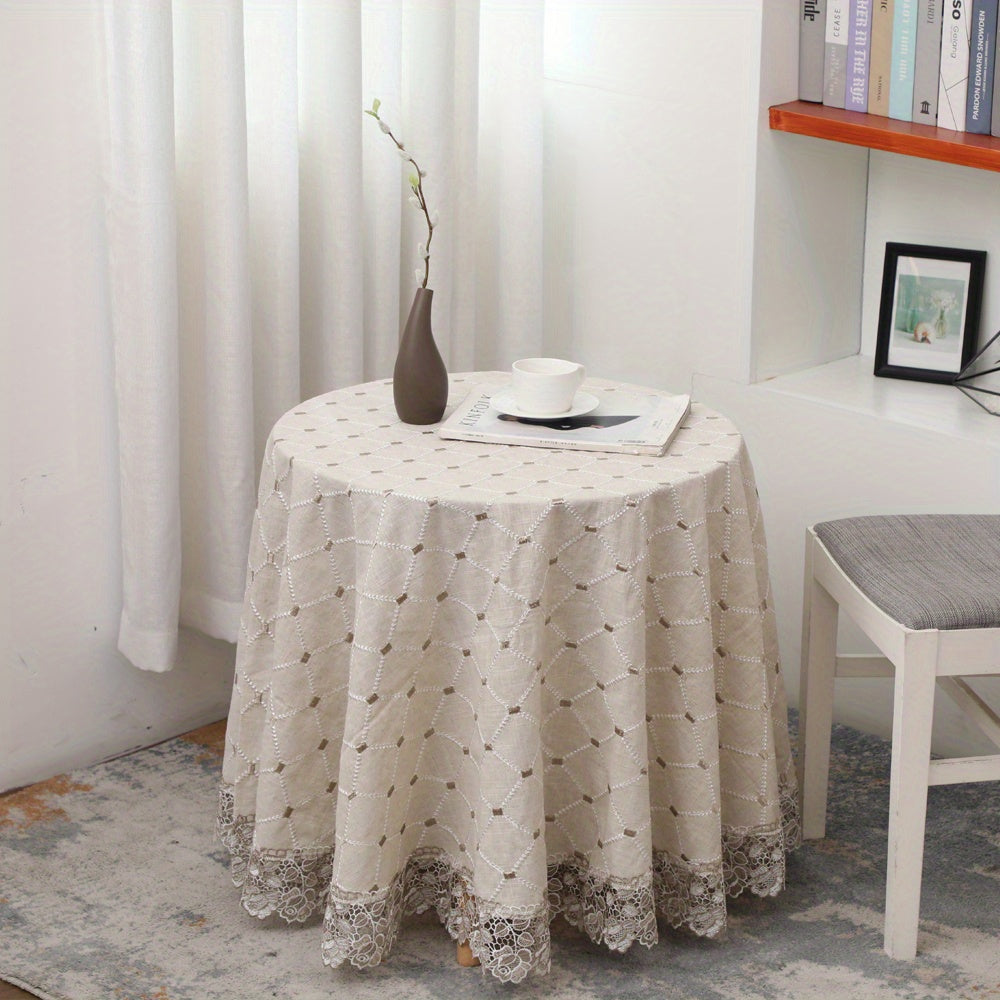 Plaid Jacquard Tablecloth Embroidered Linen Dustproof Decorative Tablecloth