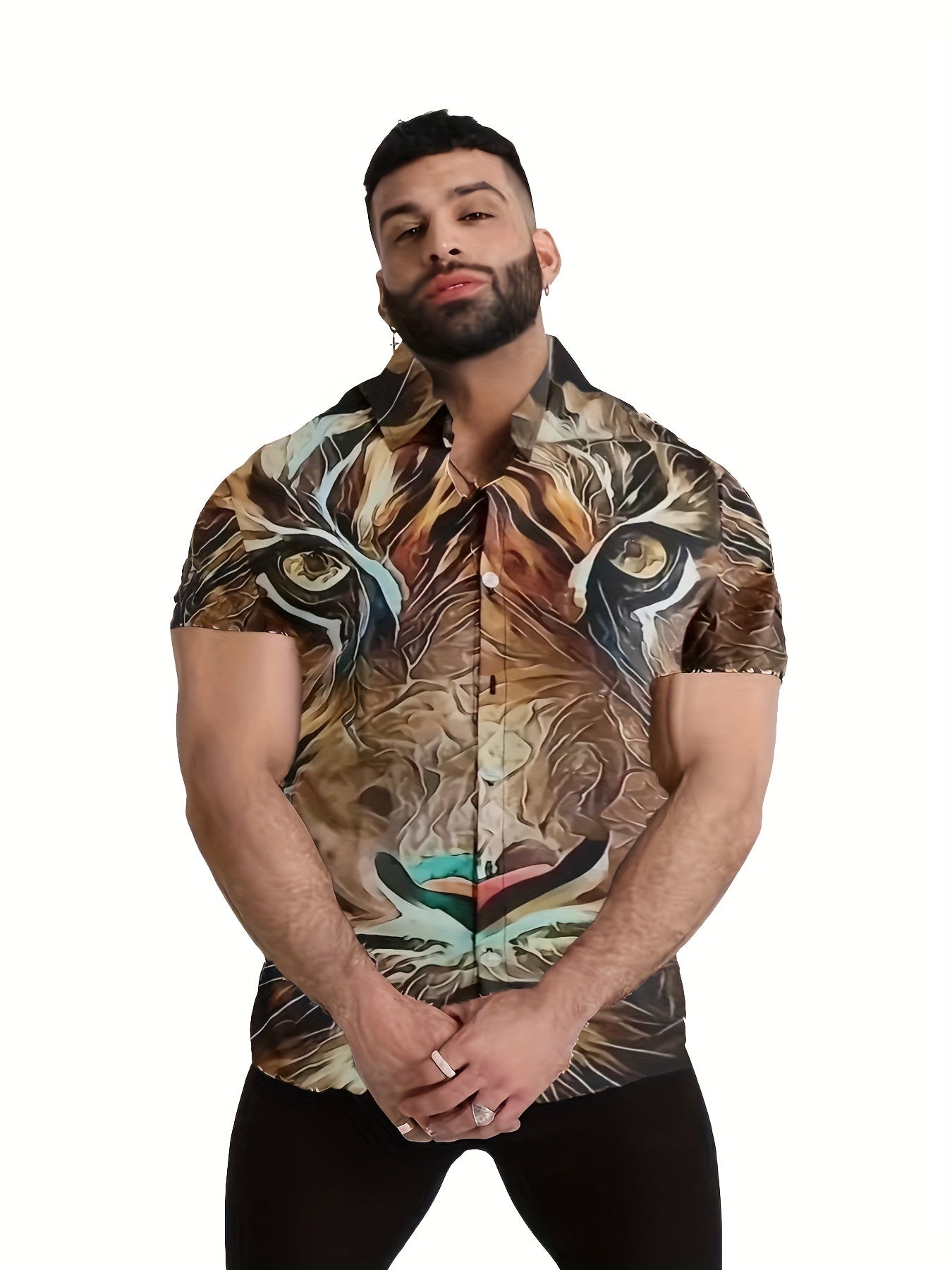 Men's Camp Collar Bowling Shirt Short Sleeves