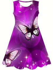 Purple Butterfly Dress for Girls 3D Print Sleeveless Summer Dress