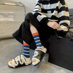Striped Crew Socks College Style Women's Stockings
