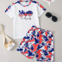 Boys Camo Cartoon Graphic T-shirt & Shorts Set