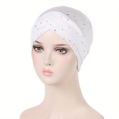 Forehead Cross Rhinestone Turban Cap Elastic Head Wrap Beanie
