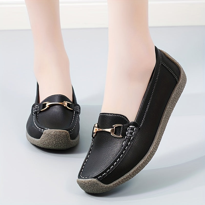 Women's Buckle Decor Flat Loafers Slip On Shoes Casual Flats