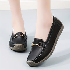 Women's Buckle Decor Flat Loafers Slip On Shoes Casual Flats