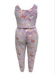 Women's Plus Butterfly Flannel Tank Top & Pants Pajama Set