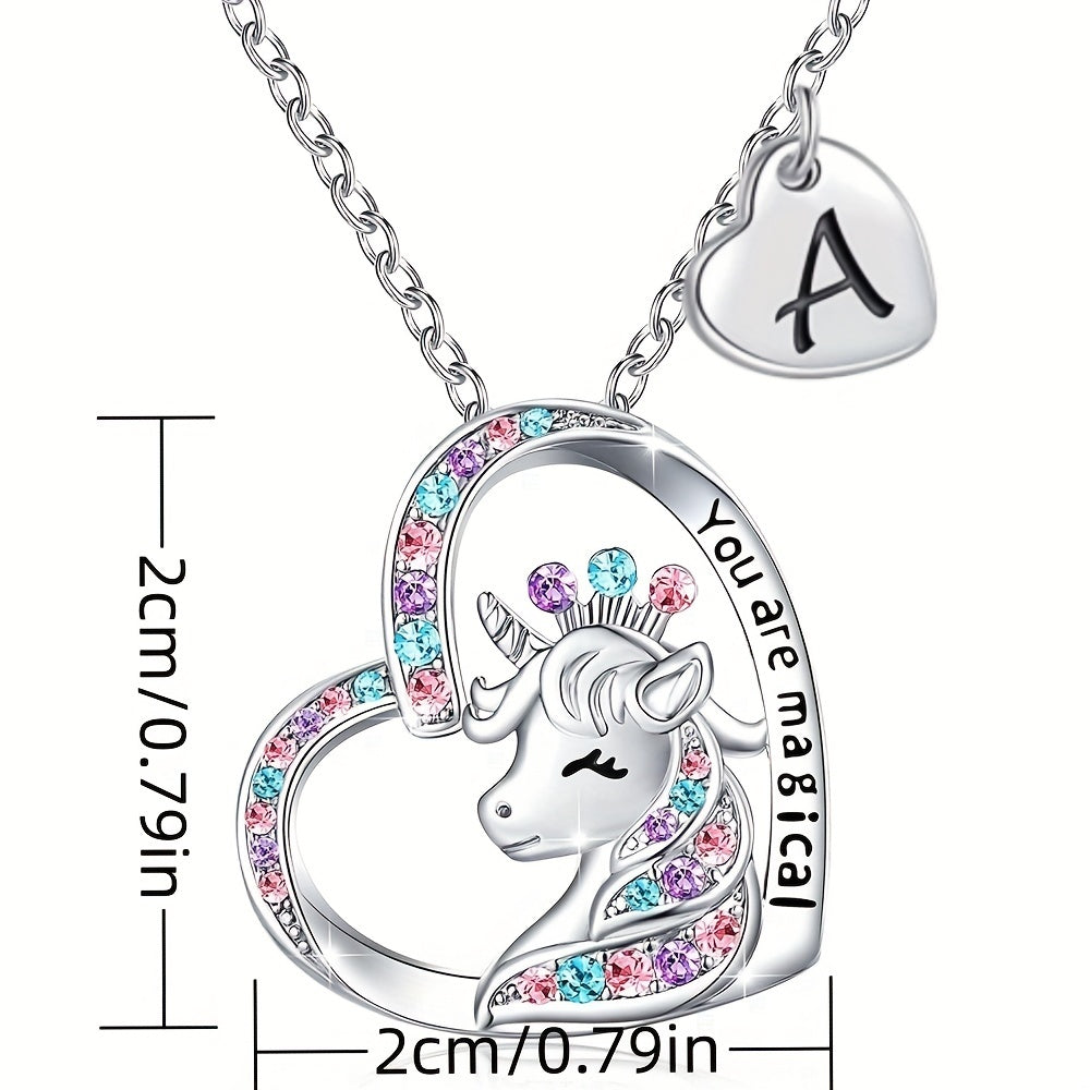 Cartoon Heart Unicorn Pendant Necklace Gift For Girls