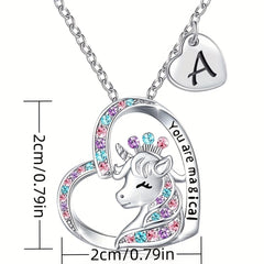 Cartoon Heart Unicorn Pendant Necklace Gift For Girls