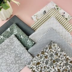 8pcs Gray Cotton Fabric Bundle Floral Sewing Supplies For Patchwork DIY