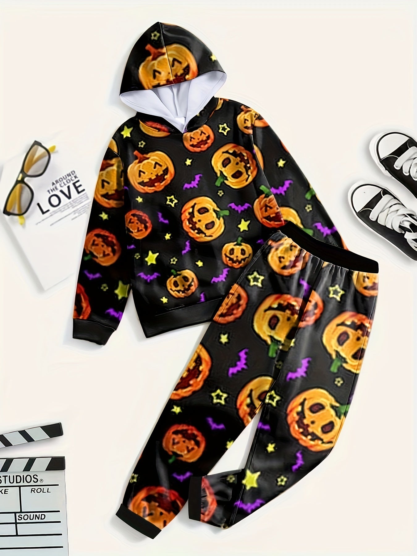 Kids Halloween 2pc Pumpkin Graphic Sets Hoodies Pants