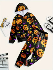 Kids Halloween 2pc Pumpkin Graphic Sets Hoodies Pants