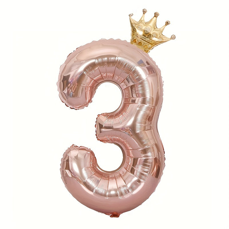 1pc 101 6 Cm Rose Golden Number Foil Balloon + Ribbon, Straw, Crown