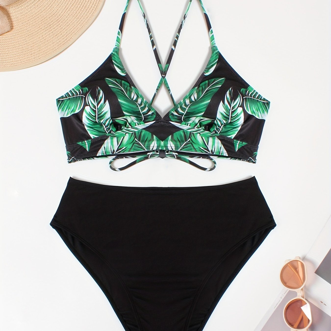 Tropical Colorblock Bikini Set High Waist Boho Swimsuit Set