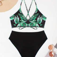 Tropical Colorblock Bikini Set High Waist Boho Swimsuit Set