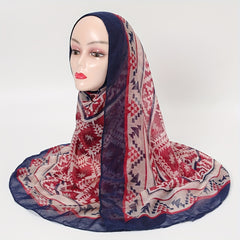 Red Geometric Print Voile Scarf Vintage Thin Classic Windproof Wraps