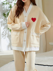Heart Print Lounge Set Long Sleeve Top & Pants