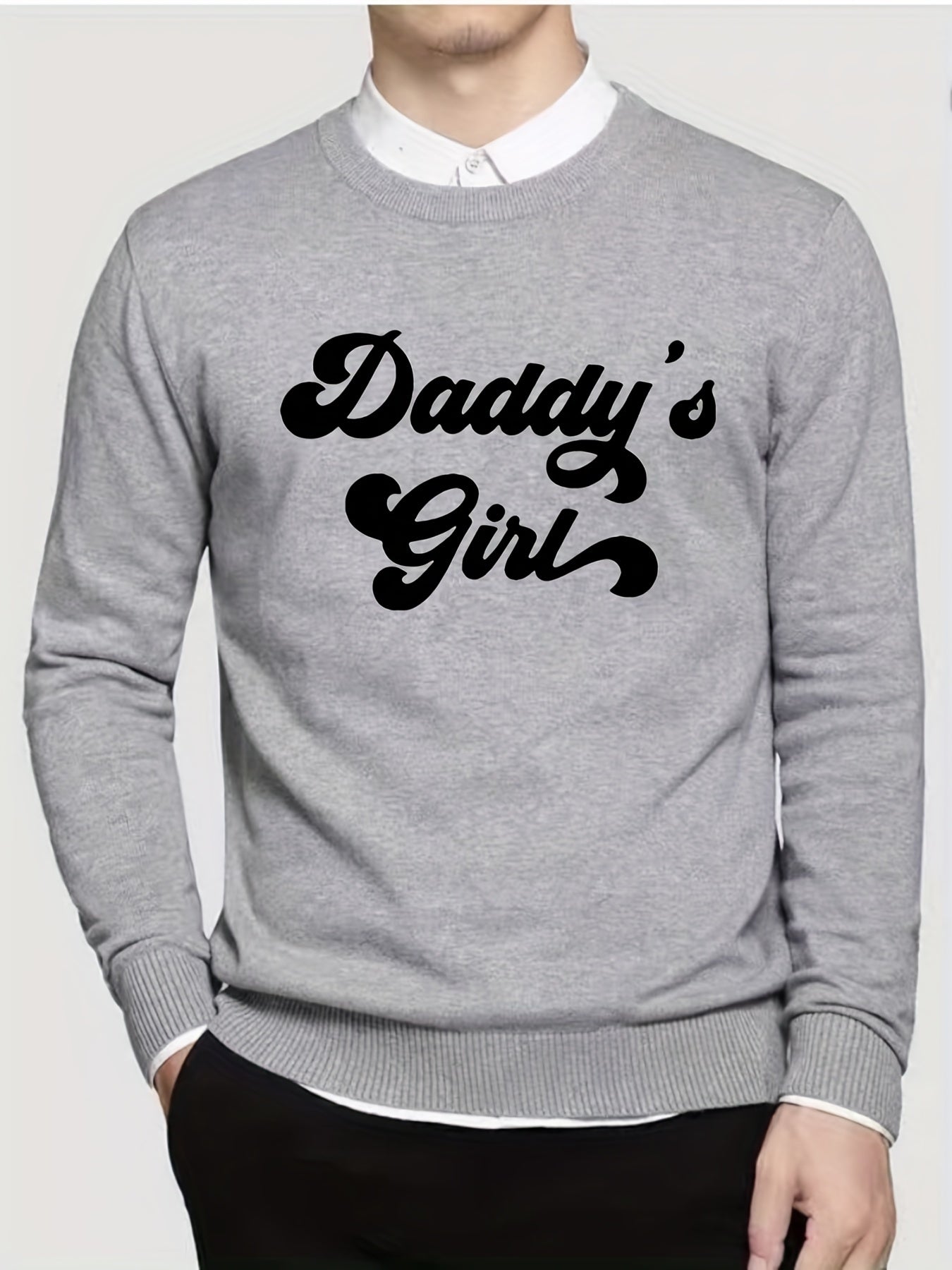 Daddy's Girl Print Knitted Sweater Men's Warm Crew Neck Pullover
