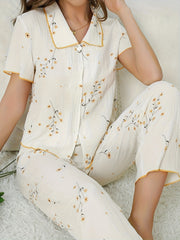 Floral Print Pajama Set Short Sleeve Top & Pants