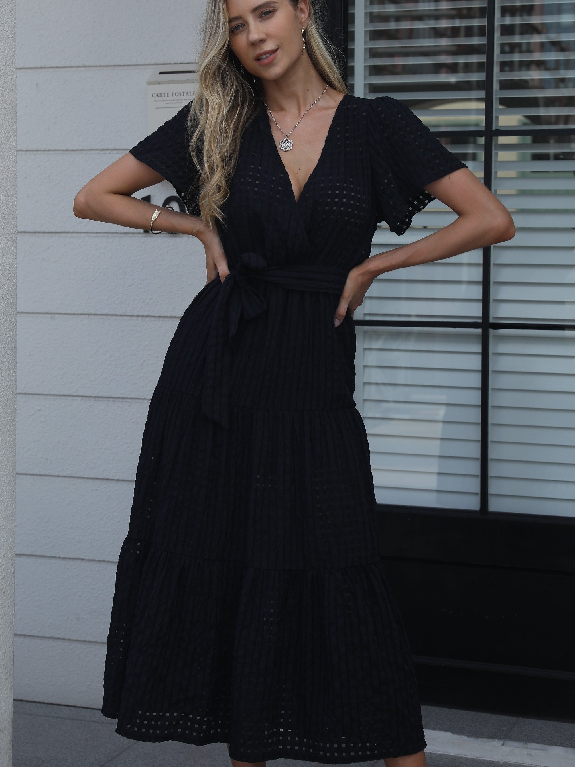 High Waist Casual Maxi Dress Short Sleeve