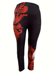 Skull & Floral Print Plus Size Leggings