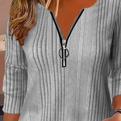 Solid Ribbed Knit Long Sleeve Half Zipper Pullover Jumper