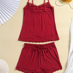Lace Trim Pajama Set Cami Top & Shorts 2 Piece