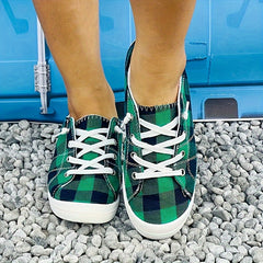 Plaid Pattern Non-slip Flat Shoes Women's Casual Lace Up Sport Shoes