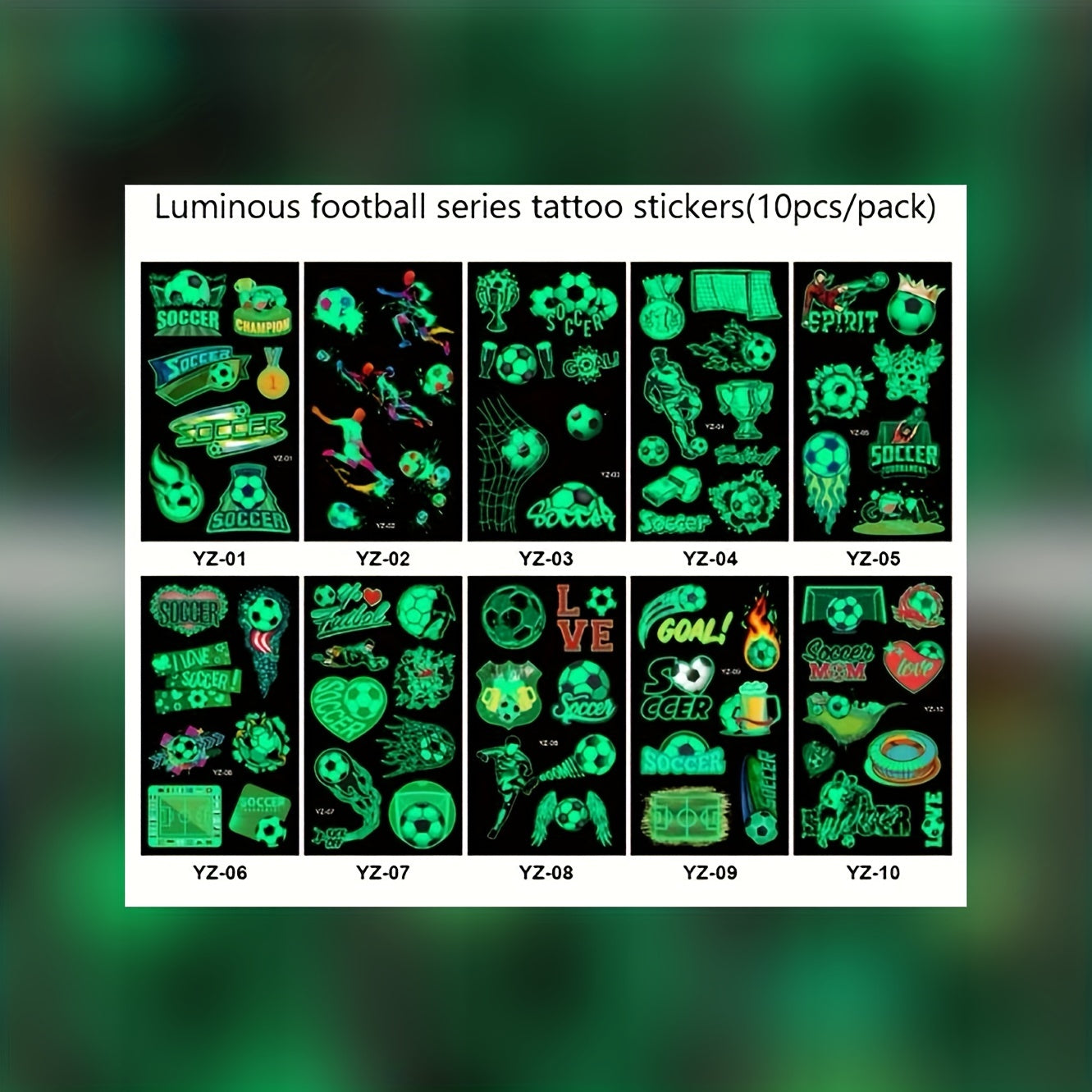 10pcs Glow in the Dark Football Tattoo Stickers - Fan Favorite
