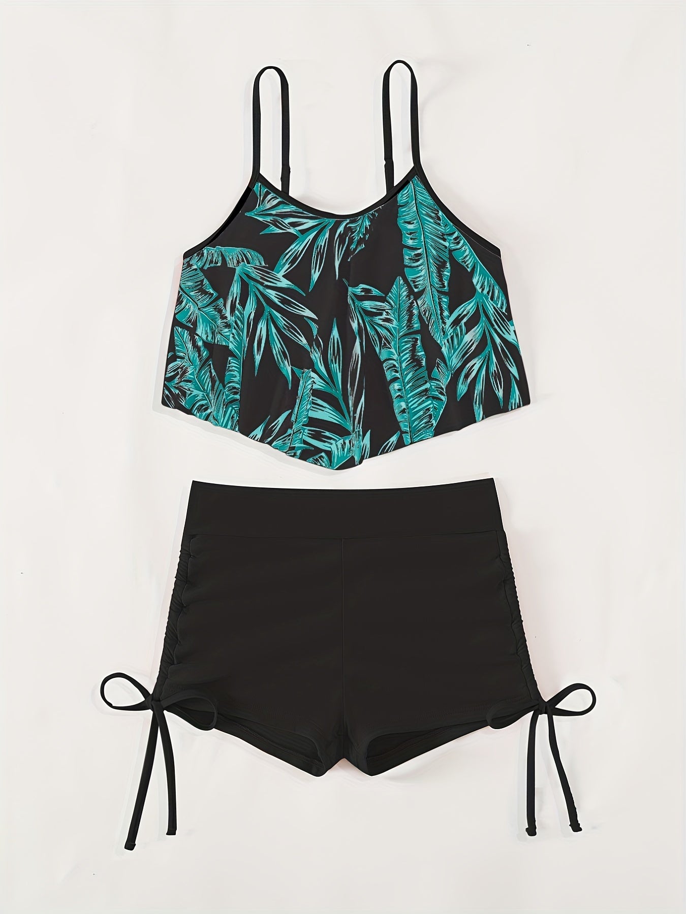 Leaf Print Tankini Sets Boxer Short Two Piece Swimsuit