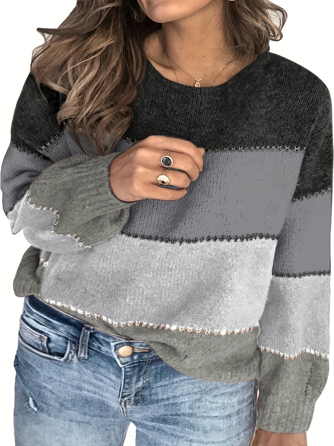 Colorblock Sweater Round Neck Jumper