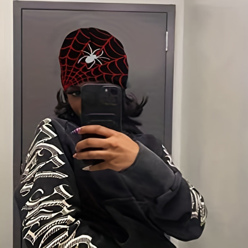 Goth Spider Pattern Beanie Y2K Knitted Beanie Cap Unisex Hip Hop Skull Hat