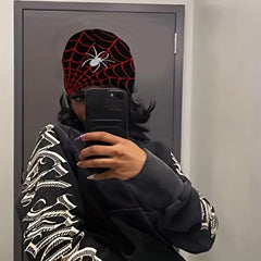 Goth Spider Pattern Beanie Y2K Knitted Beanie Cap Unisex Hip Hop Skull Hat
