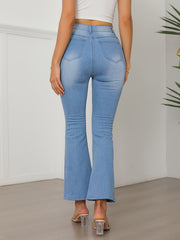Butterfly Print Flare Leg Jeans High Rise Bell Bottoms