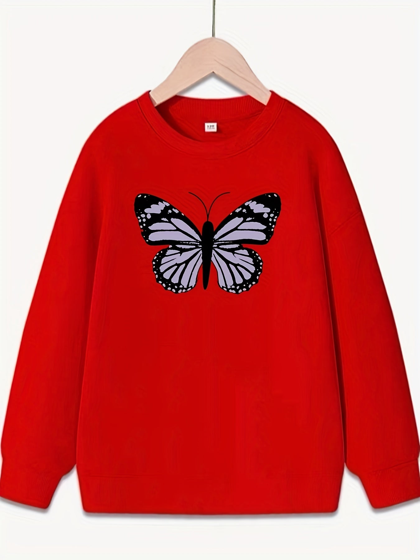 Girls Butterfly Print Crew Neck Sweatshirt Youth Teen Kids Spring Fall Clothing