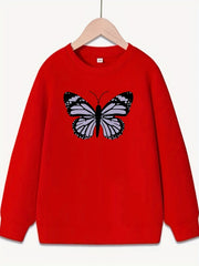 Girls Butterfly Print Crew Neck Sweatshirt Youth Teen Kids Spring Fall Clothing