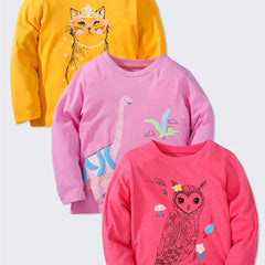 100% Cotton Girls 3pcs Long Sleeve T-Shirt Set Spring Fall Gift