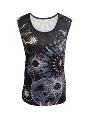 Sun & Moon Print Crew Neck Tank Top for Women