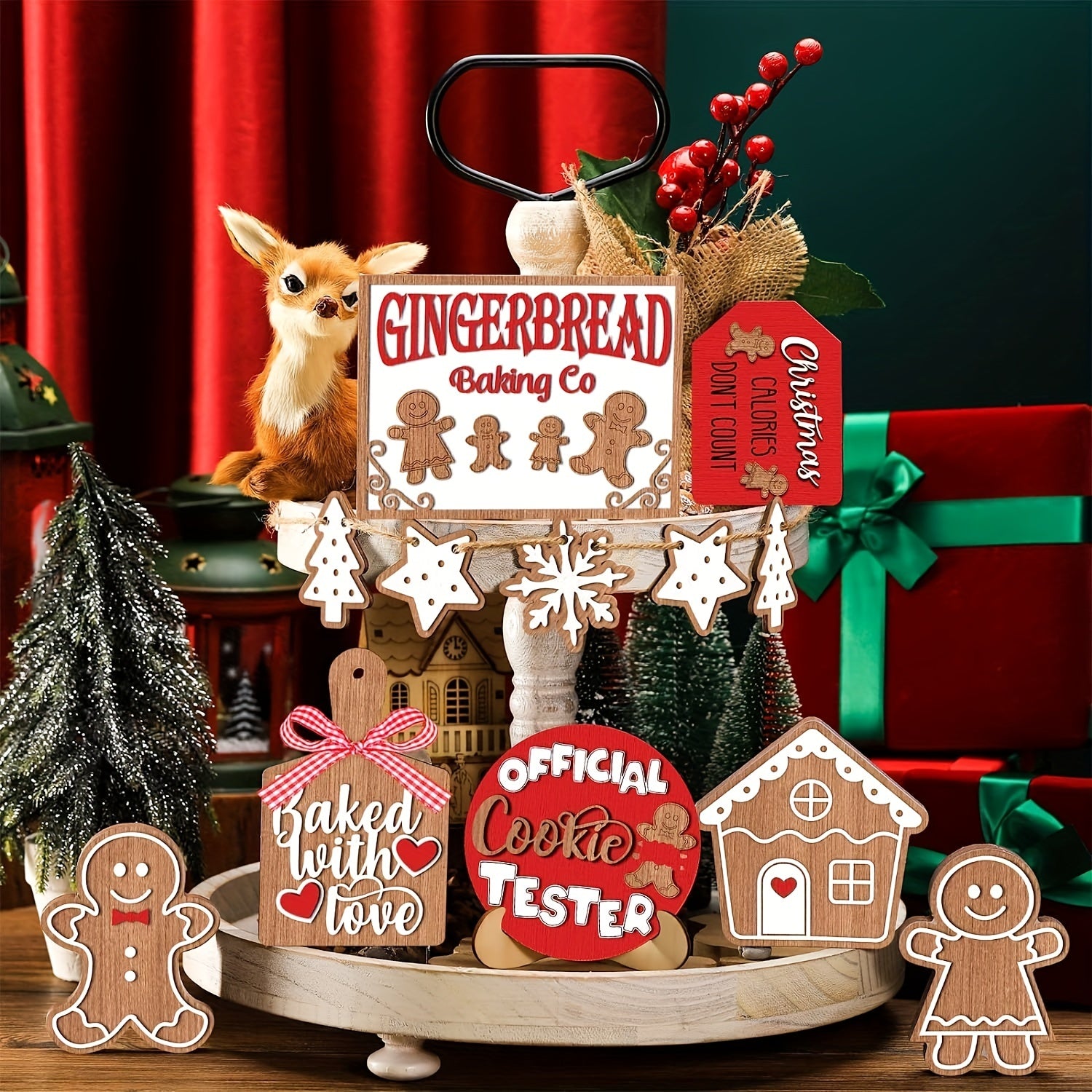 Christmas Tiered Tray Decor Wooden Sign Xmas Tabletop Farmhouse Coffee Signs