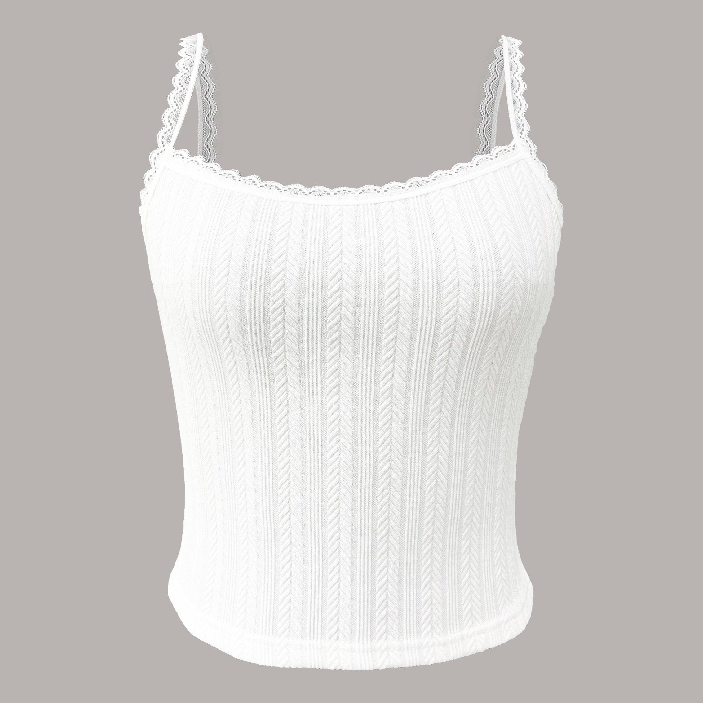Jacquard Lace Trim Spaghetti Strap Top for Women