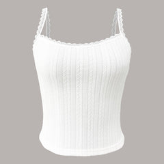 Jacquard Lace Trim Spaghetti Strap Top for Women