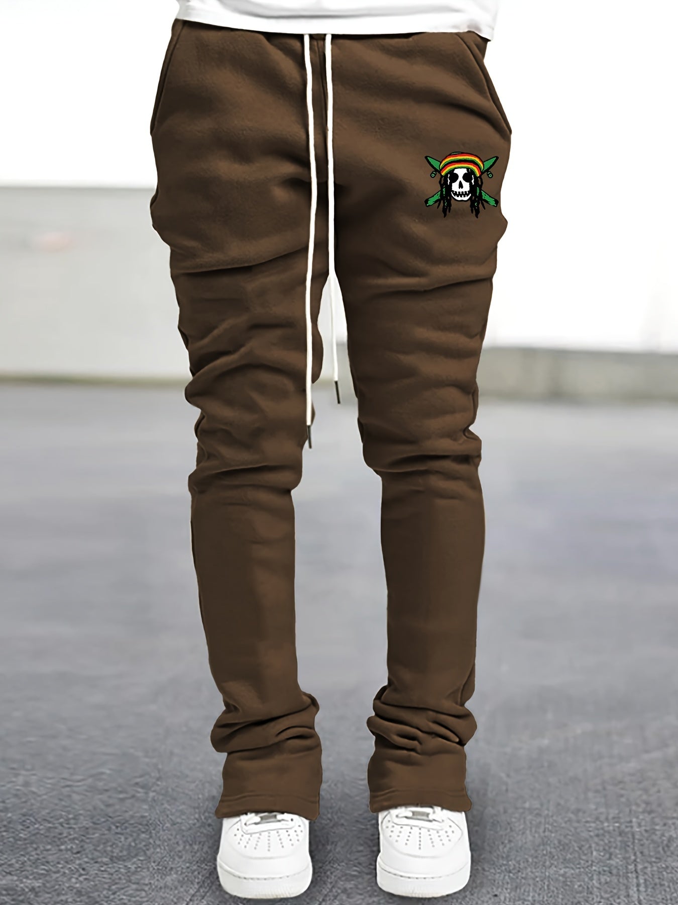 Skull Pattern Flared Trousers Men's Street Style Joggers