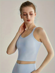Rib Knit Sports Top Round Neck Slim Fit Stretch Fitness Bra Women's Activewear