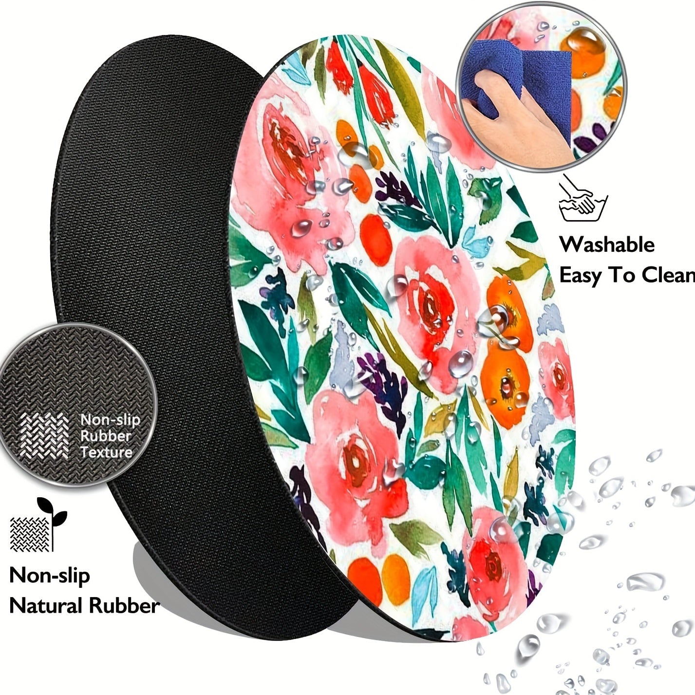 Watercolor Rose Floral Mouse Pad Non Slip Rubber Base