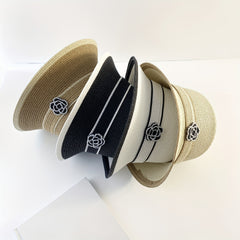 Camellia Straw Sun Hat Striped Bucket Hats Outdoor Travel Beach Hats For Women