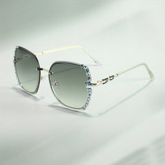 Oversized Butterfly Sunglasses with Rhinestone Decor