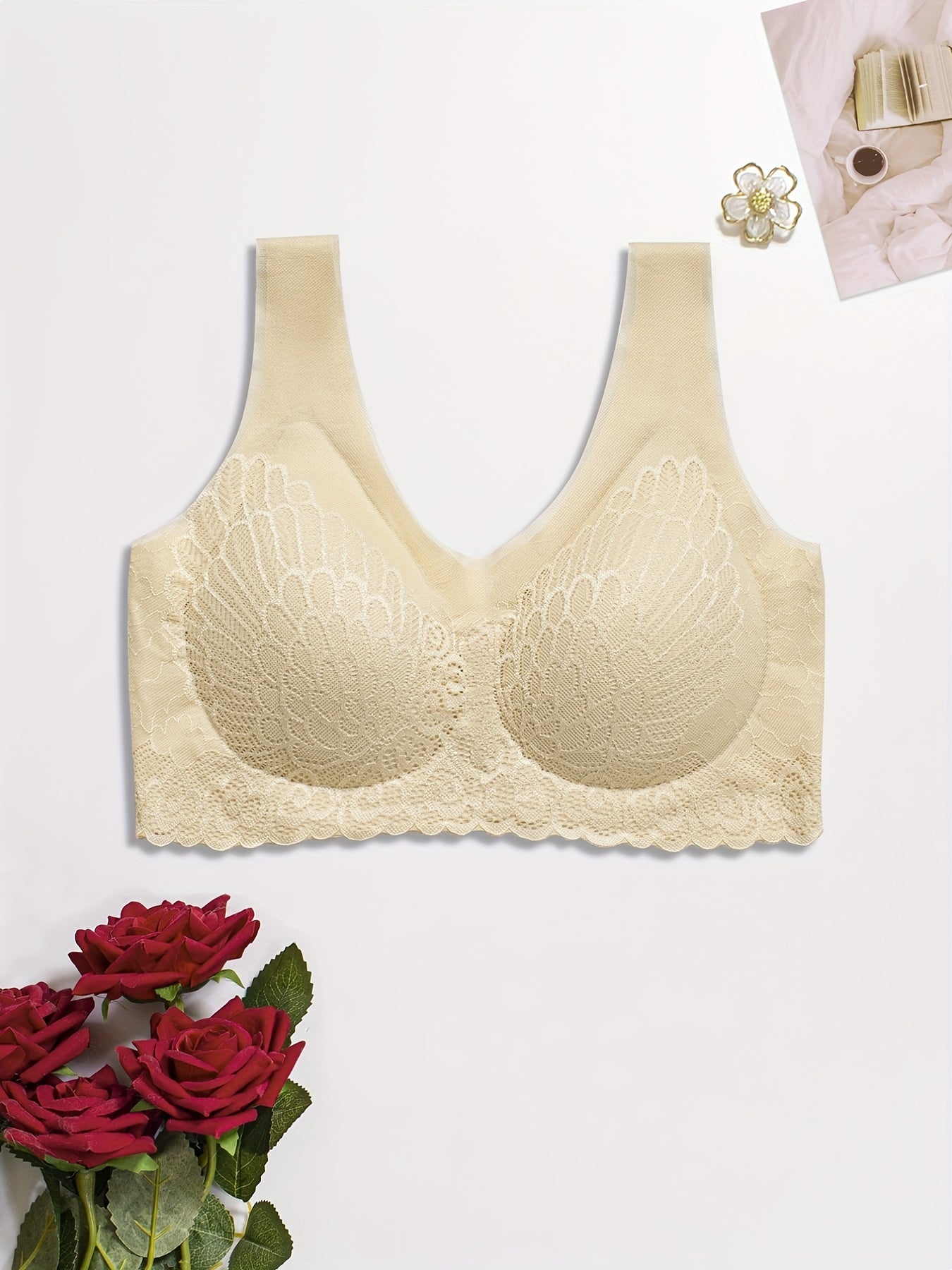 Lace Wireless Bra Comfy Scallop Trim Bra Tank