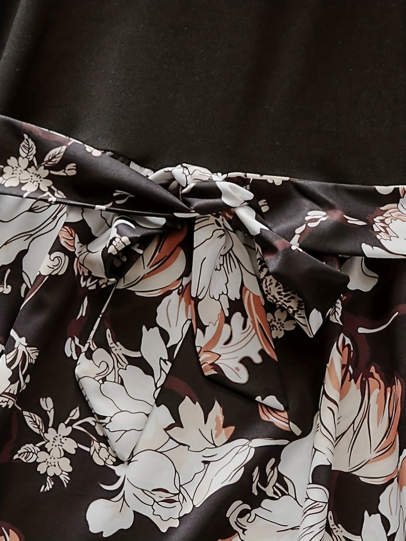 Floral Print Short Sleeve Plus Size Dress Belted Waist Stretch Cocktail Casual